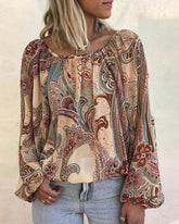 Boho blus med tryckt och lykta ärm