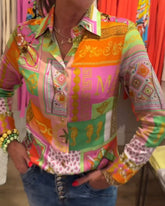 Färgglad skjorta med lapptäcke och slag