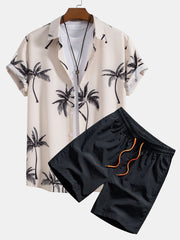 Palm Tree Print Button Up Skjorta & badshorts