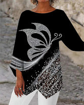 Topp med rund hals i fjärilstryck