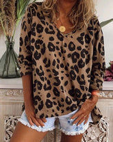 Leopard v-ringad långärmad t-shirt