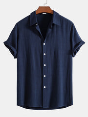 Linen Rayon Blend Button Up Shirt & Linen Cotton Blend 11" Shorts