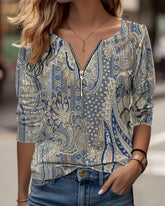 Avslappnad långärmad topp med dragkedja