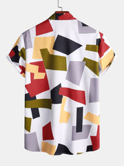 Geometrisk färgblocktryckt skjorta och badshorts