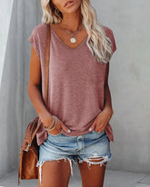 V-ringad enfärgad linne med lockärm