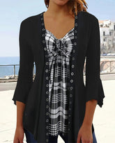 3/4-ärm rutig patchwork topp