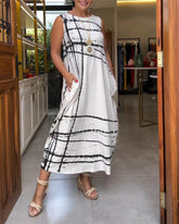 Ärmlös enkel klänning med fickor