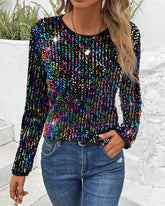 Topp med kontrastfärg och rund hals