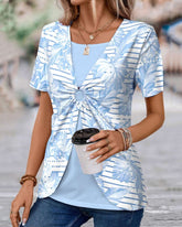 Topp med korta ärmar och falsk tvådelad