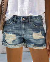 Mid midja rippad denim kort