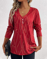 Vintage-tryckt topp med långa ärmar