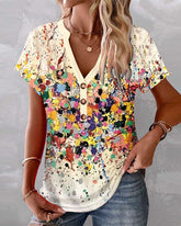 Färgglad V-ringad topp med graffititryck