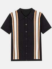 Short Sleeve Multi Stripe Button Up Sweater Polo