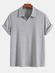 Knitted Ribbed V Neck Polo Shirt