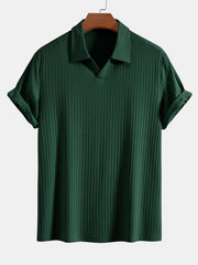 Knitted Ribbed V Neck Polo Shirt