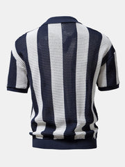 V Neck Striped Knit Polo Shirt