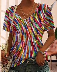 T-shirt med rund hals och färgglatt tryck