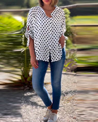 Blus med prickigt tryck och halvärm