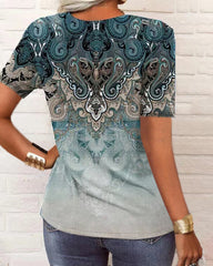 V-ringad kortärmad T-shirt med tryck