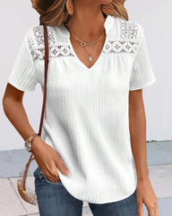 V-ringad Enfärgad T-shirt