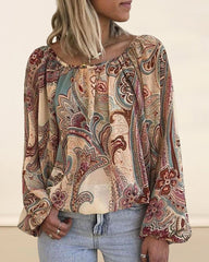 Boho blus med tryckt och lykta ärm