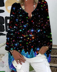 Topp med V-ringad långärmad med tryckt