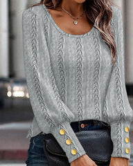 Elegant Blus Med Rund Hals Och Knappar