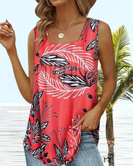 Fyrkantigt linne med lövtryck