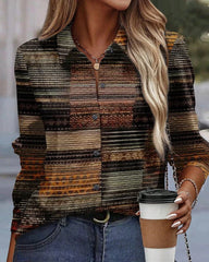 Blus med retrostil och långa ärmar