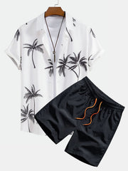 Palm Tree Print Button Up Skjorta & badshorts