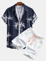 Palm Tree Print Button Up Skjorta & badshorts