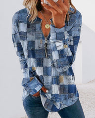 Långärmad topp med plädtryck