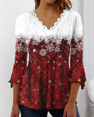 Snöflinga tryckt V-Neck Top