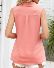 Enfärgad ärmlös topp med lapel-ringning