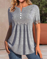 Enfärgad Kortärmad spets blus