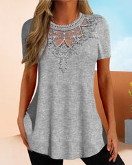 T-shirt med spets och rund hals
