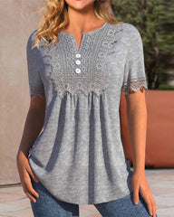 Enfärgad Kortärmad spets blus