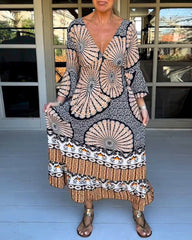 Tryckt utslagsärm Maxiklänning