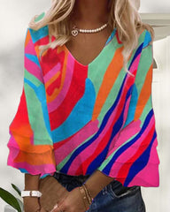 V-ringad 3/4-ärm tryckt topp