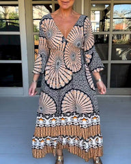 Tryckt utslagsärm Maxiklänning