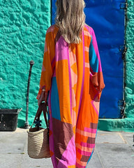 Panelskjortklänning med färgblock och långa ärmar