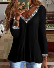 V-ringad långärmadtopp med paljetter