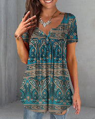 Lösa V-ringad kort ärmad blus