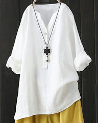 V-ringad enfärgad långärmad skjorta