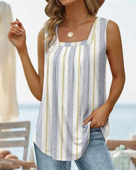 Ärmlöst linne med fyrkantig hals och tryck