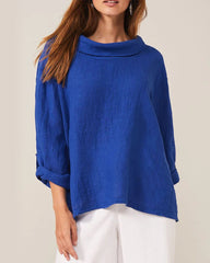 Lapel enfärgad top med lång ärmar