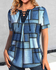 Kortärmad t-shirt med färgblock