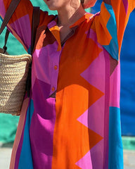 Panelskjortklänning med färgblock och långa ärmar