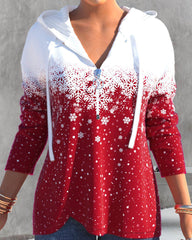 Långärmad luvtröja med dragkedja och julsnöflinga tryck