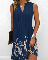 V-ringad Löv tryckt Klänning